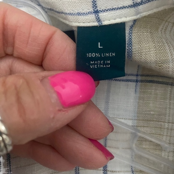 Perry Ellis 100% linen plaid short sleeve shirt size large - Picture 5 of 7